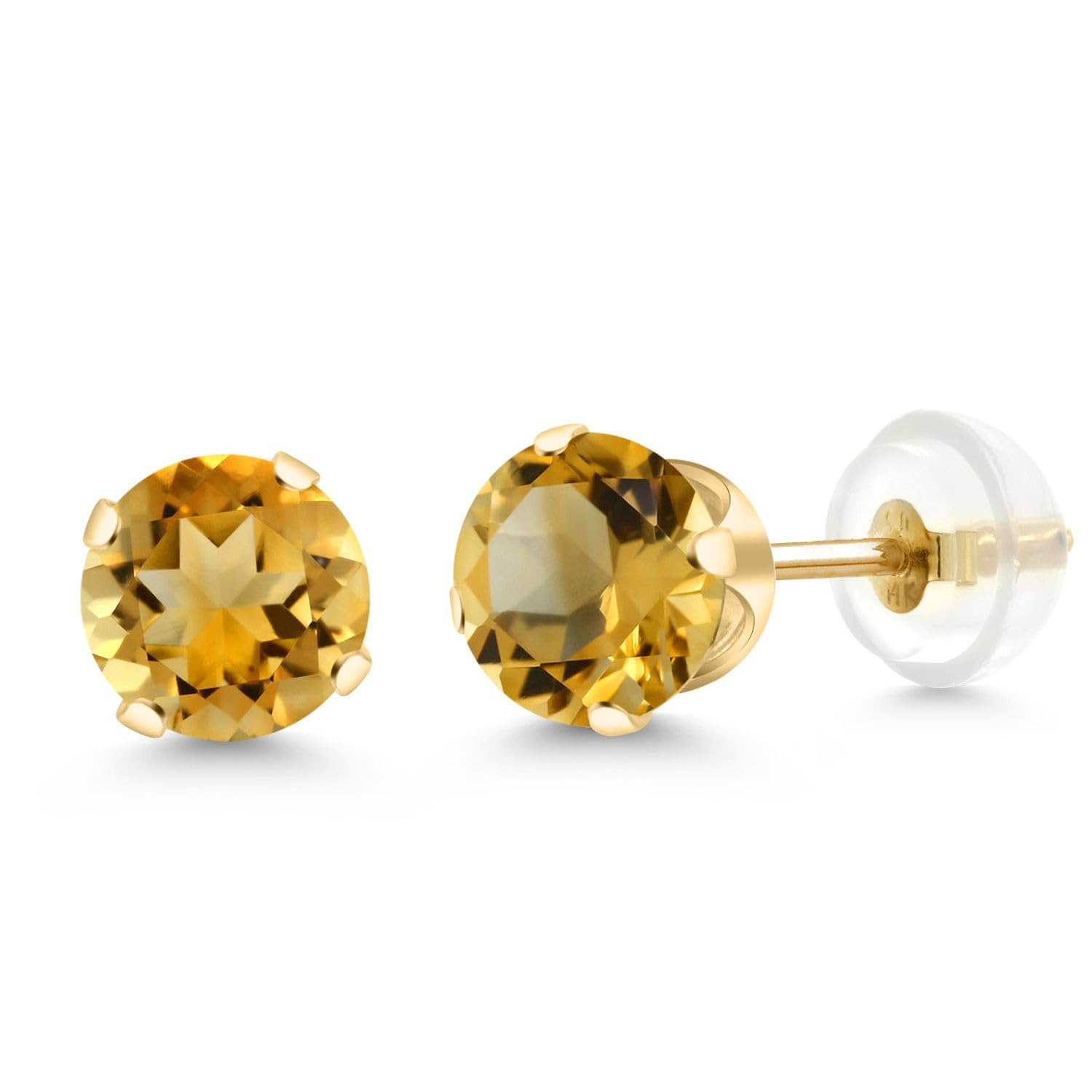 Gem Stone King 14K Gold Gemstone Birthstone Solitaire Stud Earrings | Round 6MM | Gold Earrings For Women Men