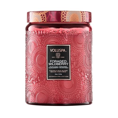 Image of Voluspa Foraged Wildberry Large Jar Candle, 18 oz, Coconut Wax Blend, Berry Scented Candle for Home, 100 Hour Burn Time, Handcrafted in the USA