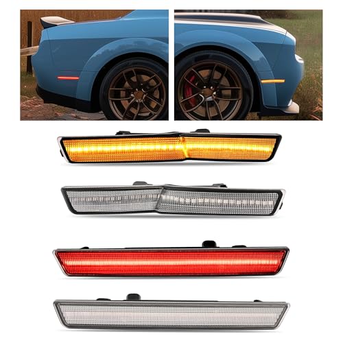 HECASA Front & Rear LED Side Marker Lights Compatible with 2018-2022 Dodge Challenger SRT Hellcat Redeye Super Stock Jailbreak Demon, R/T Scat pack Widebody Shaker, Turn Signal Lamp Clear Lens 4Pcs