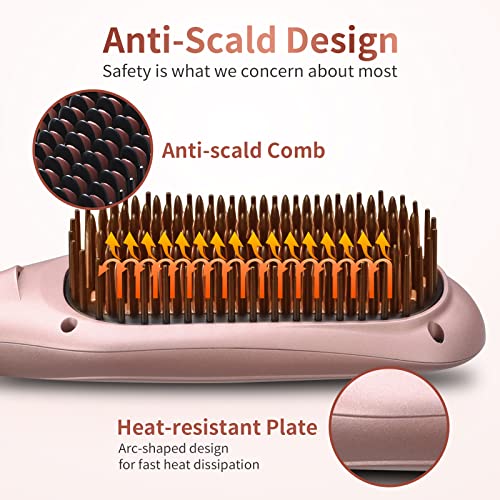 Ionic Hair Straightener Brush, Hair Brush Straightener With 16 Temp, Mch 30S Fast Heating, 60 Mins Auto-Off, Anti-Scald Straightener Comb, Straighten Hair Brush For Women, Quick Styling (Rose Gold) #TOP4