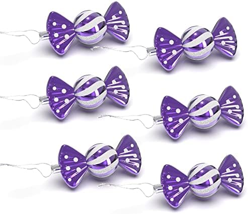 6Pcs Christmas Tree Baubles Candy Ornaments,Pack of 5-110mm Large Sweet Shaped Baubles Christmas Hanging Decorations, Shiny & Glitter Decorated, Christmas Tree Decorations(Purple)