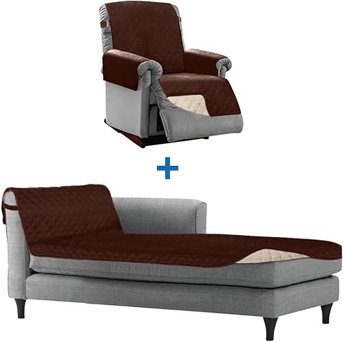 Sofa Shield Protectores de muebles reclinables y tumbonas, ambos en chocolatebeige, reclinable para asiento de hasta 28 pulgadas, tumbona para