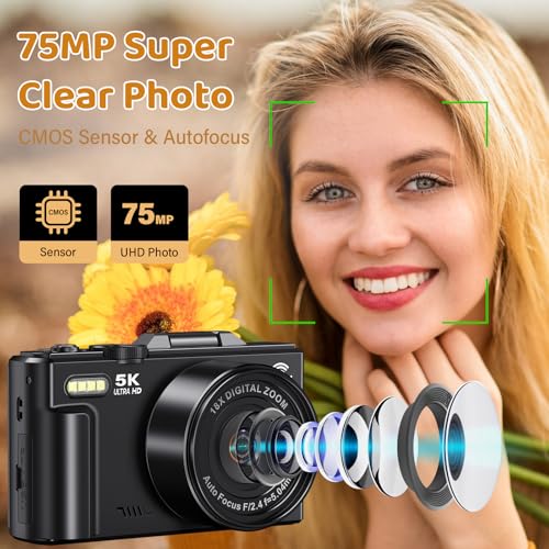 Digital Camera 5K WiFi Cameras for Photography 75MP UHD Autofocus Vlogging - Image 2