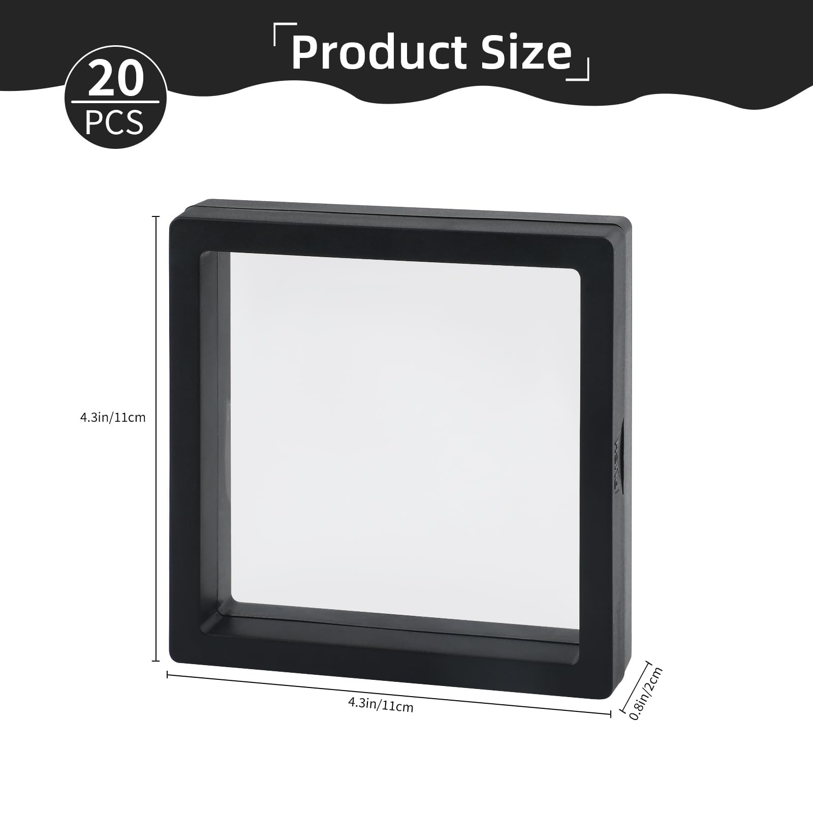 Pływające ramki ekspozycyjne 3D 11 x 11 cm, czarne, pyłoszczelne, przenośne, przezroczyste, z folii PE, pudełko do przechowywania biżuterii, na pierścionki, kolczyki, naszyjniki, medaliony, znaczki