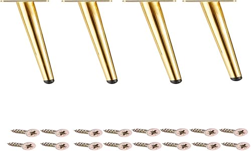 Osring Patas redondas de metal cónico dorado de 4 pulgadas, patas inclinadas para muebles de gabinete, accesorios para mesa auxiliar, paquete de 4