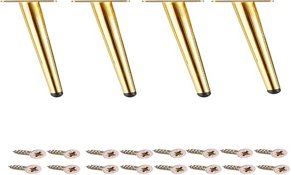 Osring 4 Inch Furniture Legs Gold Round Tapered Metal Table Leg, Slant Cabinet Furniture Feet Hardware for Coffee Table, 4 Pack