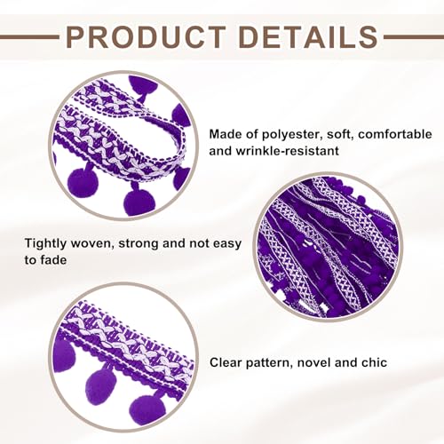 Ruban brodé à pompons violet uxcell de 18m en polyester pour couture