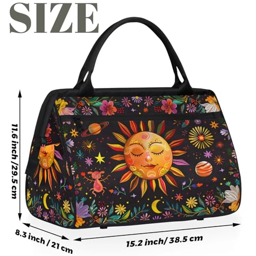 Overnight Weekender Bag for Women Men Sun Face Flower Colorful Waterproof Carry On Travel Duffel Bags with Zipper Lightweight Sports Gym Bag Luggage Workout Handle Bags for Traveling Yoga Camping2