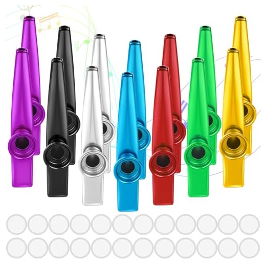 14 Piezas Kazoo Pitos de Carnaval Kazoos Metal Aleación de Aluminio en 7 Colores Kasu Instrumentos Musicales con 24 Kazoo Membranas de Flauta para Niños Fiesta Favors Regalos Música Principiantes