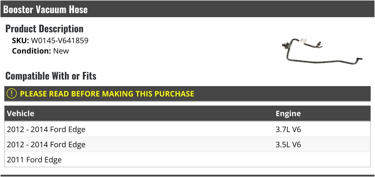 Booster Vacuum Hose - Compatible with 2011-2014 Ford Edge V6