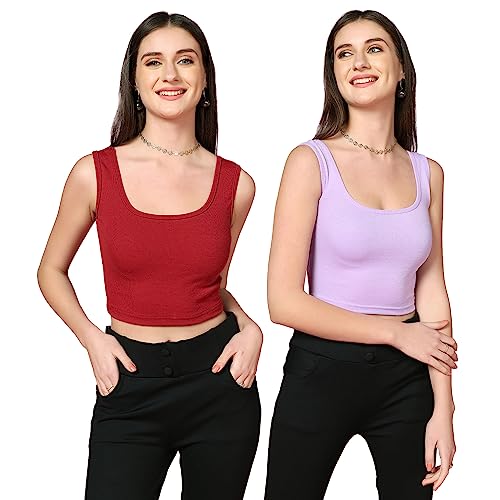 Image of TOPLOT Women's Solid Ribbed Round Neck Sleeveless Slim Fit Tank Top (5069)
