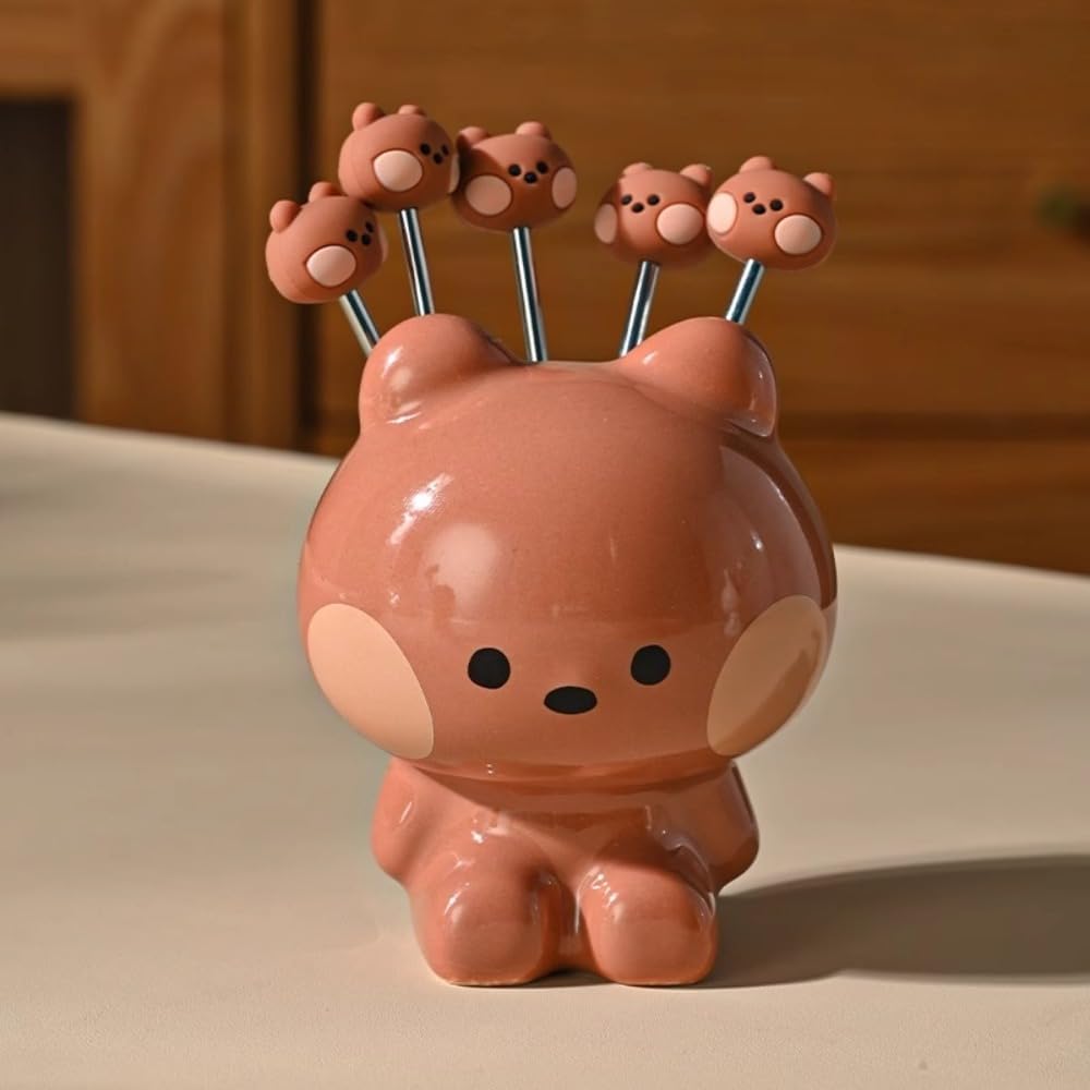 (5 Pieces) Cute Cartoon Stainless Steel Fruit Fork for Cake Fruit Dessert Fork Set for Home Use