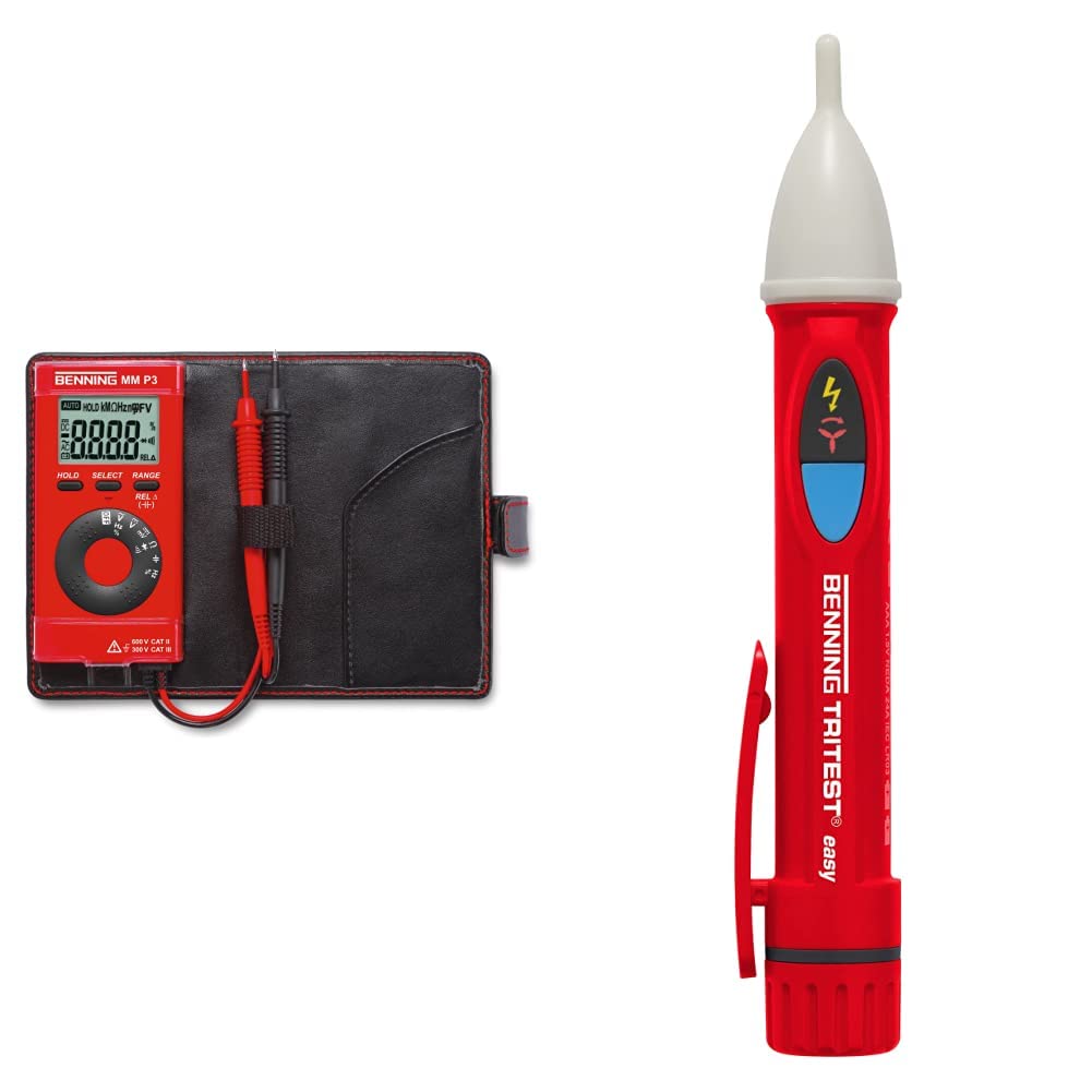 BENNING 044084 MM P3 Digital-Multimeter im Pocketformat, Rot & TRITEST easy Berührungsloser Phasenprüfer 20051