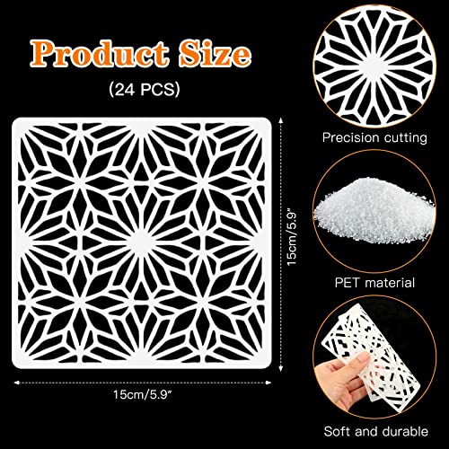 OOTSR 24 Pièces Pochoirs de Dessin de Peinture Meuble, 15x15cm Pochoirs de Peinture Géométriques Réutilisables Plastique, Modèle de Pochoir pour DIY Scrapbooking Bois Meubles Mur Maison Décor - Image 4