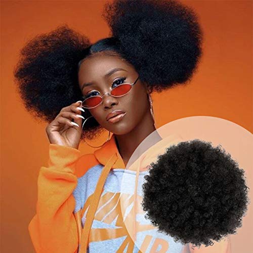 GLAM21USA Afro Puff Drawstring Ponytail Retro Kinky Curly Ponytail Wig Clip in Bun Hair Piece for Black Women Synthetic Hair Extension (MEDIUM, 2 (Dark Brown))