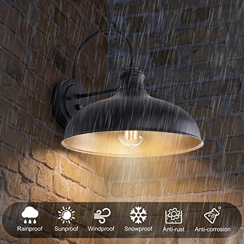 Goalplus 12" Outdoor Gooseneck Barn Light With Dusk To Dawn Sensor, Rustproof Matte Black Wall Light With Brass Interior Porch Light, Exterior Farmhouse Lights For Patio 1 Pack, Lmms2209 #TOP2