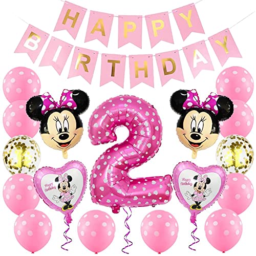 Ballons anniversaire minnie 2 ans, Minnie Balloons Décorations de Fête sur Le thème Minnie Décorations Joyeux Anniversaire bannière pour Anniversaire Baby Shower Cover