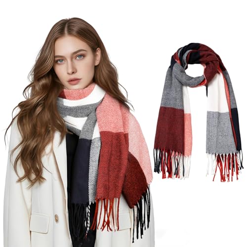 Lista de Bufandas para Mujer de esta semana. 48 Bufandas de Invierno para Mujer, Bufandas Clásica De a Cuadros Con Borla, Mantón Gruesas Reversibles, Chal Cálida Sensación de Cachemira, Pañuelo Cuello Moda y Versátil,...