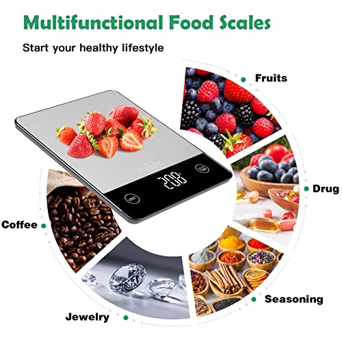 Joyhill Food Scale, 22Lb Digital Kitchen Scale Food Ounces And Grams For Weight Loss, Baking And Cooking, Premium Stainless Steel Food Weight Scale With Led Display, Batteries Included, Silver #TOP2