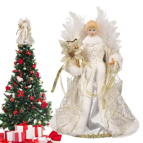 Árbol de Navidad copa de ángel elegante con alas de plumas blancas para interior 7