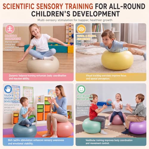 Image of Lewtemi 8 Pcs Flexible Seating for Classroom Elementary, 20'' Yoga Inflatable Ball Chair for Kids, Wobble Chair Donut Ball Chairs with Inflator for Student Sensory Balance Exercise (Hippie Boho)