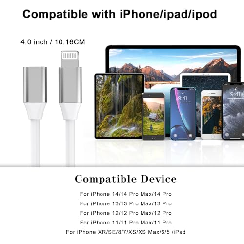 Image of 9cm Lightning Male to Lightning Female Charger Adapter,iPhone Extension Charging Adapter Cable Cord Connector Converter Dongle Compatible with iPhone 14 13 12 11 XS XR X 8 7 6 Not USBC | 9CM iPhone Charger Extension Cable Cord Connector Converter Dongle Compatible with iPhone 14 13 12 11 XS XR X 8 7 6 Not USBC