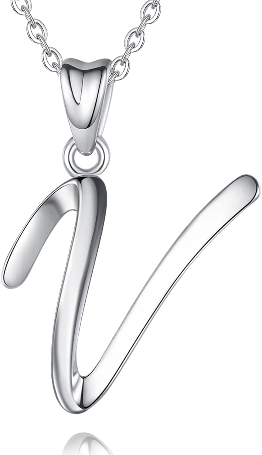 EUDORA Sterling Silver Initial Necklace 26 Letters Alphabet Personalized Charm Pendant with 18inch O-Ring Chain