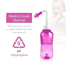 Waterpulse Neti Pot Sinus Rinsing, Nasal Wash Bottle Sinus Rinsing Bottle Cleaner Pressure Irrigation Neti-Pot with Sticker Thermometer for Adult & Kid BPA Free (Pink)
