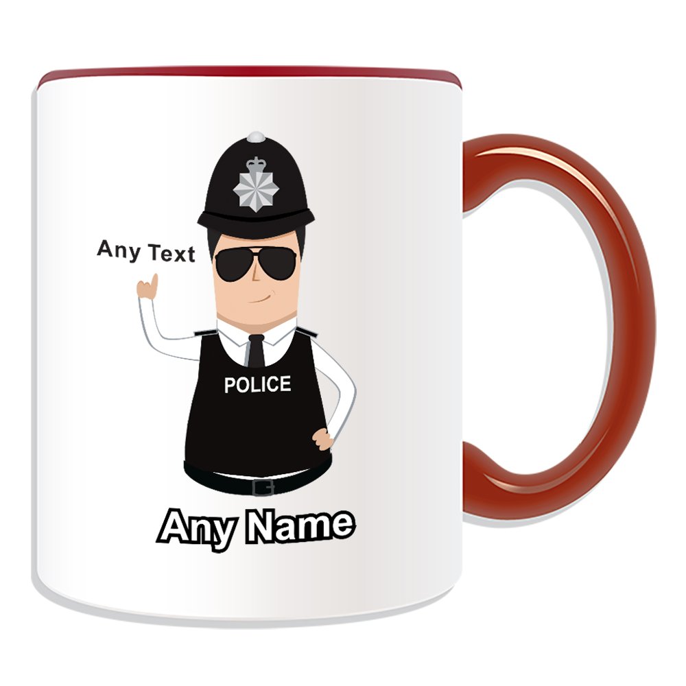 Unigift Red Personalised Gift - Police Constable/Sergeant Mug (Police Design Theme, Colour Options) - Any Name/Message On Your Unique - Pc Sgt Cid Ds - Dark/Black Hair Policeman Hat Cap Helmet - Detective