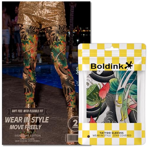 Boldink Tattoo Stockings for Adults,Koi Fish Tattoo Print Leg Sleeves 1 Pair,Unisex Stretchy Nylon Stockings,Realistic Fake Tattoo Leg Covers for Festival Sports