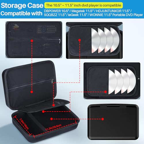 Lebakort Hartschalen-Tragetasche, kompatibel mit YOTON 9,5 Zoll / Yoohoo 9,5 Zoll tragbaren DVD-Playern, Schwarz , 10.5-11.5 Portable DVD Player Case, Schutzhülle