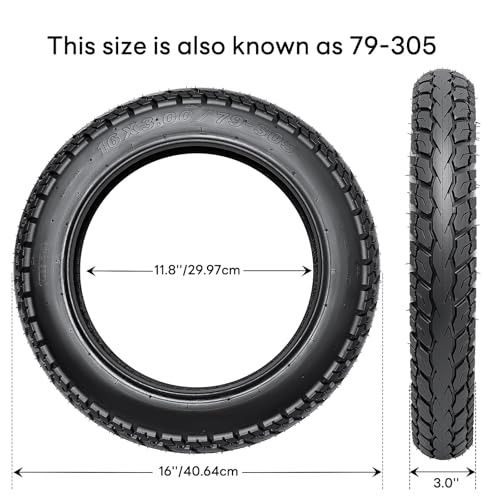 16x3.0/79-305 Bike Tire and Tube, 16 x 3.0 Tire Tube with Angled Valve Stem, 16x3.0 Tires Compatible with E-Bikes Electric Scooters Pitbike Motorcycle Dirt Bike Trike Unicycle and Folding Bike(2 Sets)