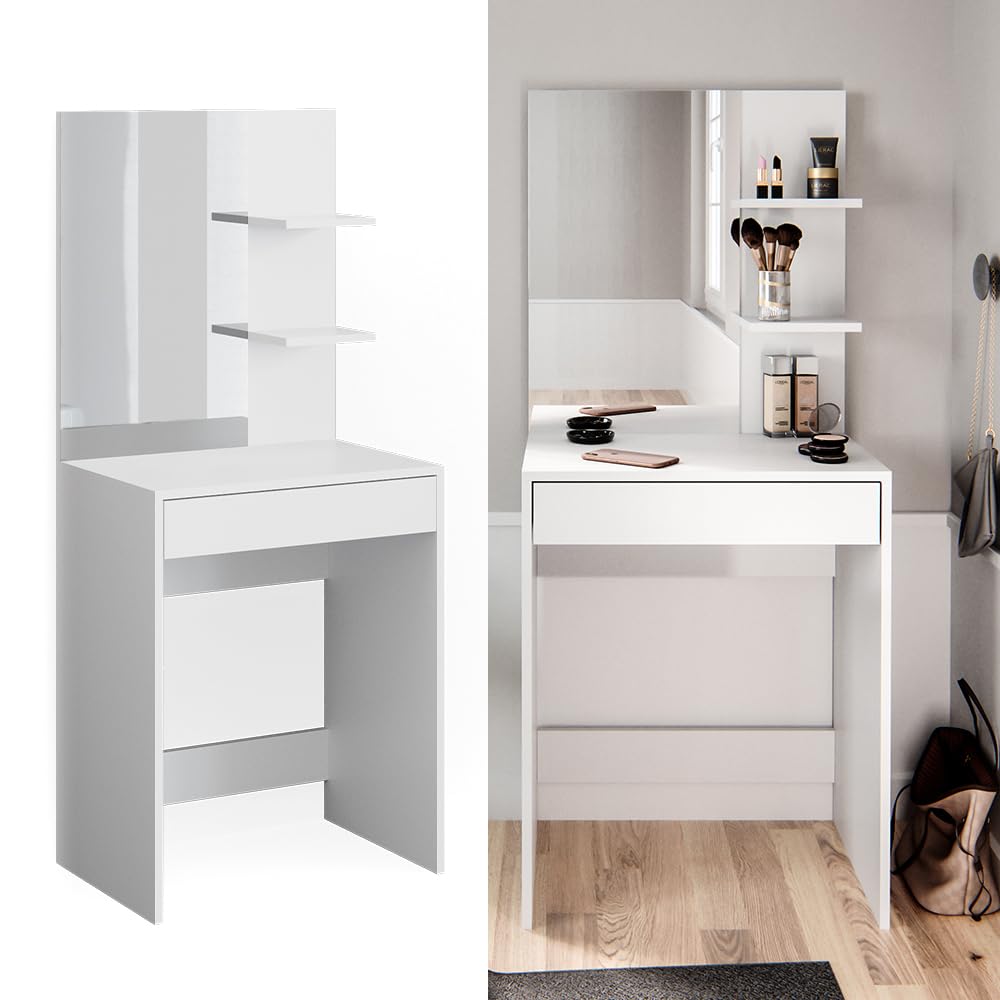 Vicco Tavolo da toeletta Isabelle, Bianco, 60 cm, Salvaspazio e funzionale allo stesso tempo