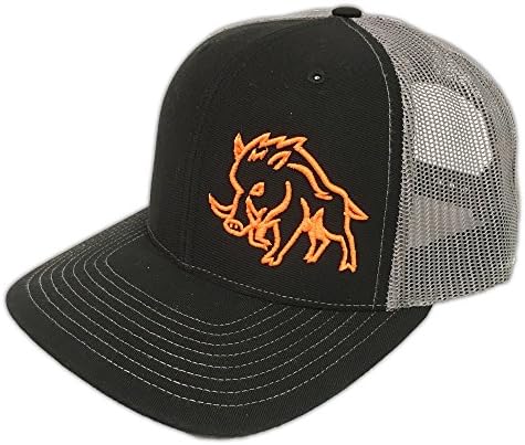 Sniper Pig Brand Orange Stud Pig Grey Mesh Black Snapback Hat - SPH718