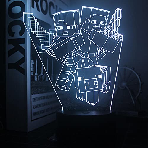 3D Nachtlicht LED Blockspiel Minecraft Illusion Lampe optische Täuschungslampe mit Fernbedienung 16 Farbwechsel USB Touch Switch Weihnachten Geburtstagsgeschenk für Kinder Jungen Kind Cover