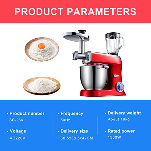 Küchenmaschine Mixer Machine, 7,5 Liter-Edelstahl-Fleischwolf, 6-Gang-Planeten Rührsystem, 1500W Elektromotor Knethaken… – Bild 3