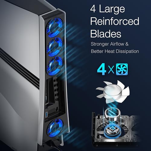 Image of MEQI 4-Fan Cooling Fan for PS5 Pro, Quiet Adjustable Speed Cooler, Auto On Off, LED Light & USB Hub Efficient Cooling Accessories, Not for PS5 2020 /Slim Version 2023