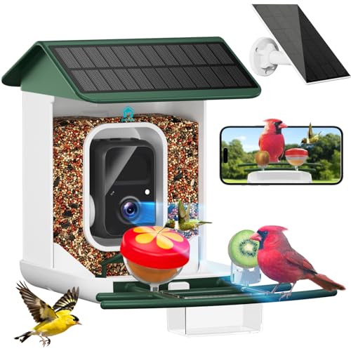 BROAIMX Smart Bird Feeder with Camera-AI Identify 11,000+ Species, 2K HD Auto Capture Birds Video & 64G TF Card, Solar-Powered Wireless Outdoor Design, Birdhouse with Built-in Two-Way Microphone