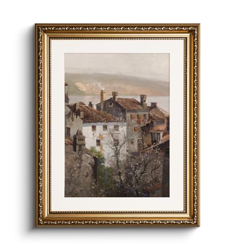 HUARCEY Cuadros en lienzo con marco dorado, cuadros de pared vintage, decoración de pared clásica, salón, dormitorio, baño, cocina, casa de campo, habitación, decoración estética, pintura