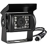 バックカメラ 12V/24V汎用 バックモニター用車載カメラ 広角120度 18赤外LED搭載 角度調整可 角型 トラック、バス、重機等対応 鏡像 四ピン端子 (A)