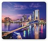 Mauspad Städtische Architektur Von Jacksonville, Florida, Geschäftsviertel, Stadtbild, Abendszene Office Mauspad Waschbar Schreibtischunterlage, Für Arbeitsstudium, Computer, 25x30cm