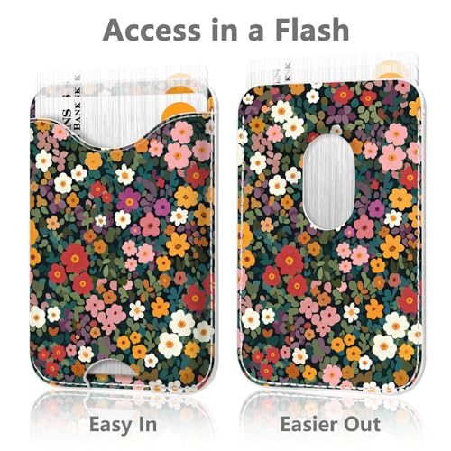 Image of Retro Floral Magnetic Wallet for Magsafe Compatible with iPhone 17 /16 /15 /14 /13 /12 Series Pro Max Plus Air (Flowers Phone Magnet Card Holder Fit 3 Cards for Women Girl Lether Mag Safe Wallets)