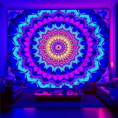 Amazon.com: PSYHILAR Blacklight Mandala Tapestry for Bedroom, Black ...
