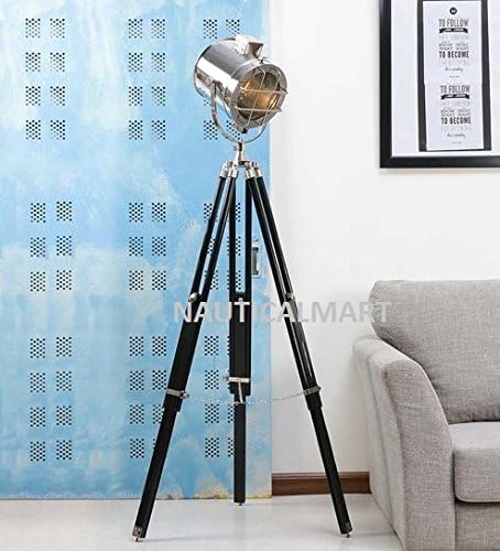 NauticalMart Designer Royal Black Finish Wooden Tripod Floor Lamp