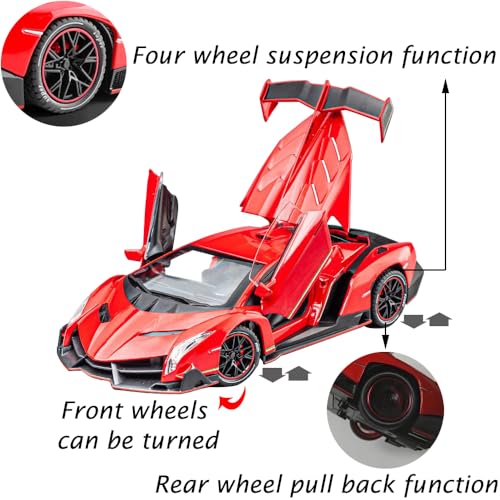 Modelo de coche Lambo Veneno 1:24 rojo con luz y sonido miniatura 6