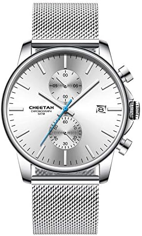 Men's Watches Fashion Sport Quartz Analog Black Mesh Stainless Steel Waterproof Chronograph Wrist Watch, Auto Date
