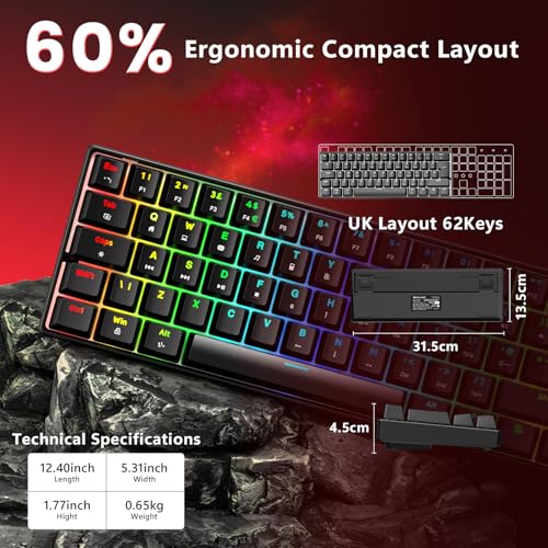 MAGIC-REFINER MK37 60% Wired Rapid Trigger Gaming Keyboard UK Layout, Hall Effect Magnetic Switches, 8000Hz Polling Rate, 0.04mm RT Accuracy, 0.125ms Latency, RGB Backlit, Hot-Swap, PBT Keycap, Black - Image 8