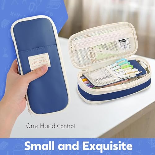 Image of Niwlix Large Capacity Pencil Pouch Box for Girls & Boys Aesthetic Stationery Pouch for School Kids College Students, Pouches for School Girls (NavyBlue)