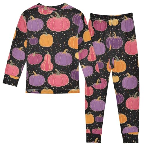 Pajama Sets Long Sleeve Pumpkin Colorful Pattern Soft Comfy Sleepwear 2 Piece PJS 3-8T3