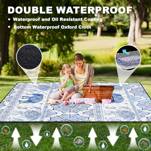 memKiya 60x80 Picnic Blankets Outdoor Waterproof Beach Blanket Sand Repellent Packable Family Park Lawn Yard Play Mat Traveling Road Trips Organization Patio Garden Glamping Rv Gear Festival Gifts